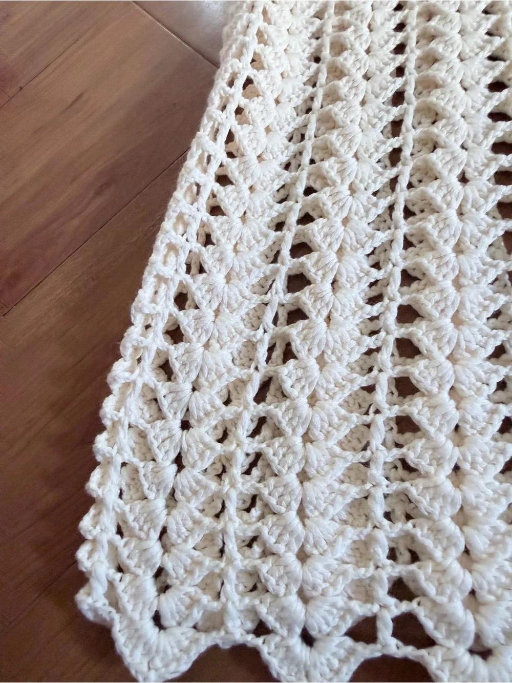 Hand-Crocheted Cream Slip Coverup with Scallop Detail